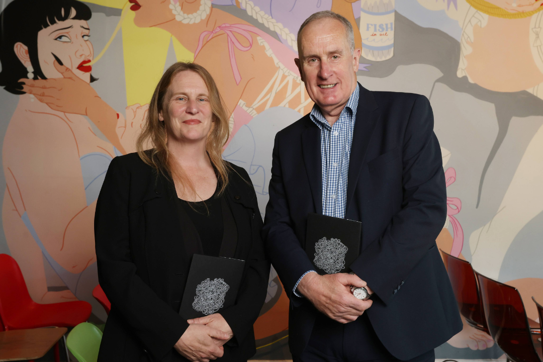 Decorative: Dublin City Council Culture Company CEO Iseult Dunne with Board of Directors Chairperson Owen Keegan at the launch of the Strategy 2025 to 2030.
