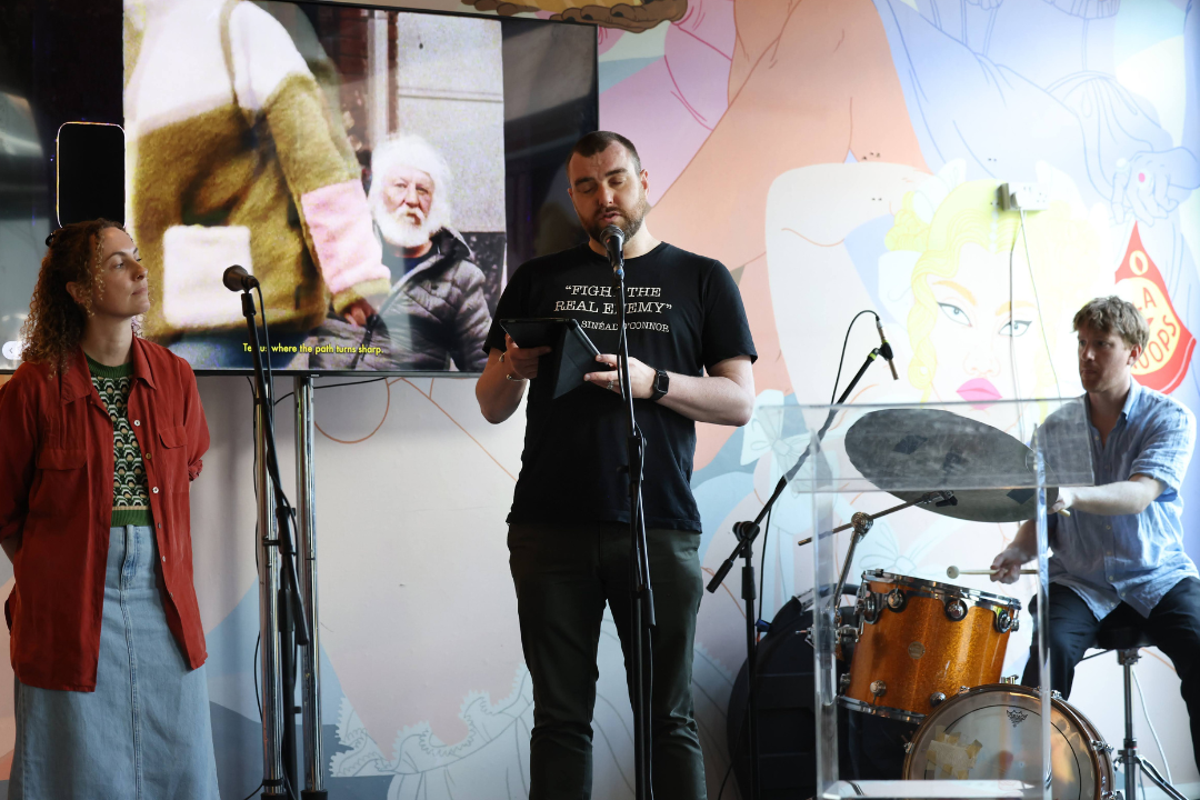 Niamh Bury, Stephen James Smith and Basciville perform at the launch of the Company Strategy 2025 to 2030