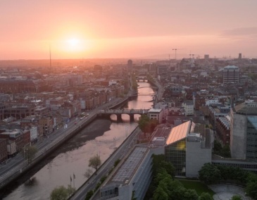 Aerial view of Dublin City Centre at sunrise 772x456