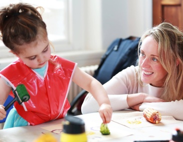 Decorative Richmond Barracks Aoife a little girl tries paint stamping at a creative workshop Her mother watches her smiling 800 x 540