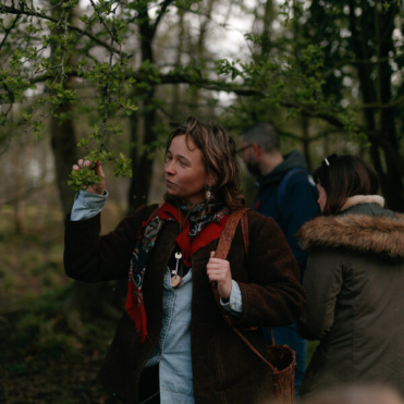 Lucy examining a tree leaf. Image: Bríd O'Donovan
