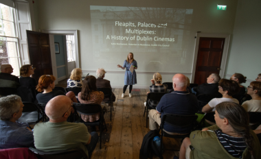 DCCCC website 800 x 540 Katie Blackwood is speaking to a Teatime Talk audience in 14 Henrietta Street giving a history of Dublin Cinemas