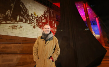 Participant Patrick Shiels with the artwork. Photo: Mark Stedman.