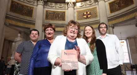 Dublin City Council Historians-in-Residence Cormac Moore, Mary Muldowney, Cathy Scuffil and James Curry with Historian-in-Residence for Children Dervilia Roche joined at the launch of 'History on your Doorstep: Volume 4'. Image by Marc O'Sullivan.