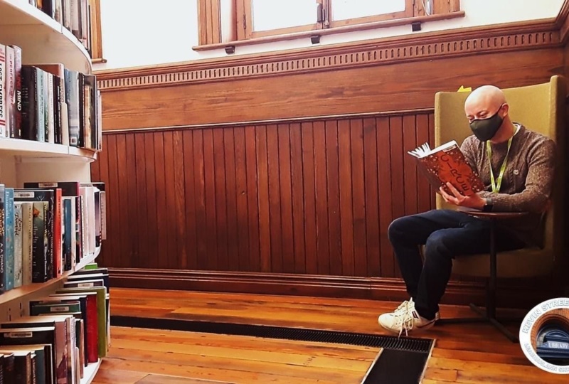 Chris reading in Kevin Street Library