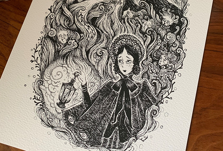 Lighthouse - pen and ink drawing by Elisabeth Neveux