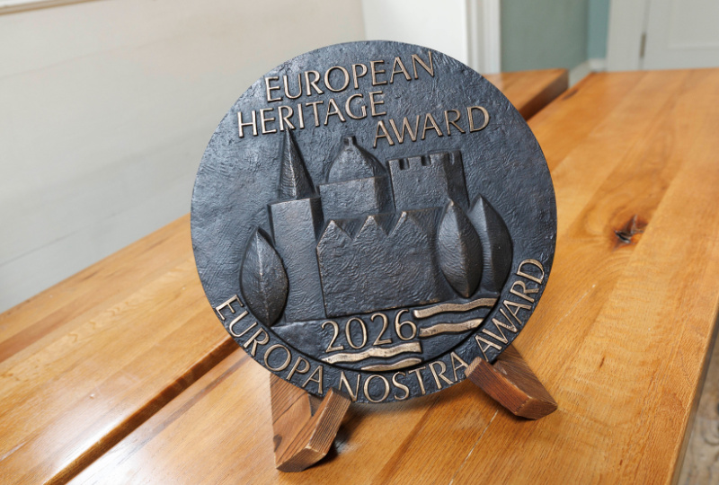 The European Heritage Award / Europa Nostra Award 2026 plaque presented to 14 Henrietta Street in recognition of the museum’s work in citizens’ engagement and its people-first approach to sharing Dublin’s social history. Photograph: Conor McCabe.