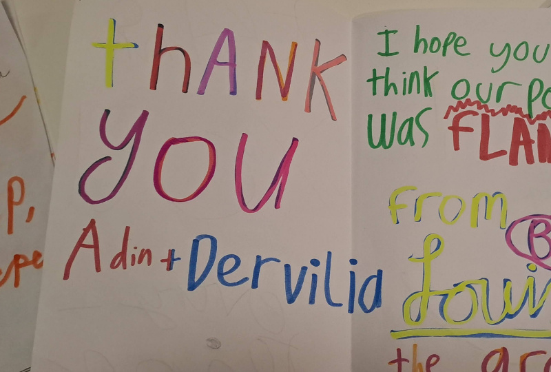 A thank you from young participants in a podcast making workshop.