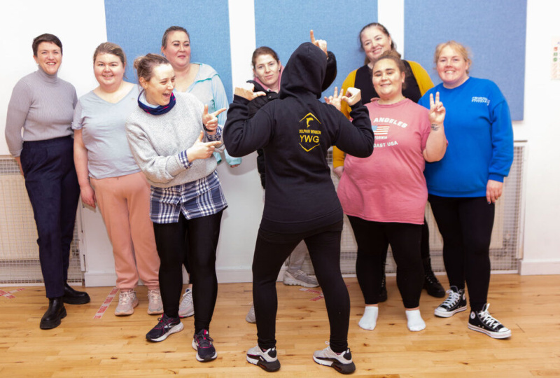 Dolphin House Young Womens Group taking part in a drama workshop. Photographer: Dan Butler.