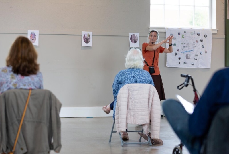 Helen Barry giving a talk in Richmond Barracks