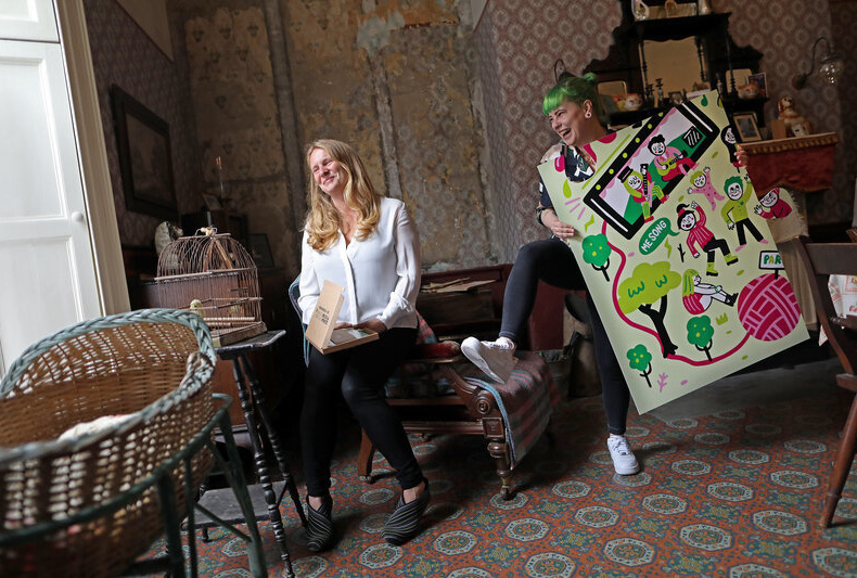 Iseult Byrne and artist Aoife Dooley at the launch of the 2019 Annual Review. Photo: Julien Behal.