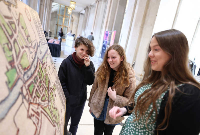 Tara Byrne and Erin Crotty with the Historian-in-Residence for Children, Dervilia Roche. Image by Marc O'Sullivan.