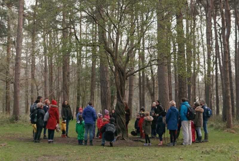 Lucy O'Hagan from Wild Awake with a group around the Hawthorn 'Guardian tree' in the Furry Glen, Phoenix Park. Credit: Bríd O'Donovan