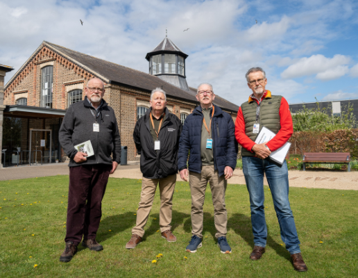 Tour guides stand in the garden at Richmond Barracks, Inchicore, Dublin 8